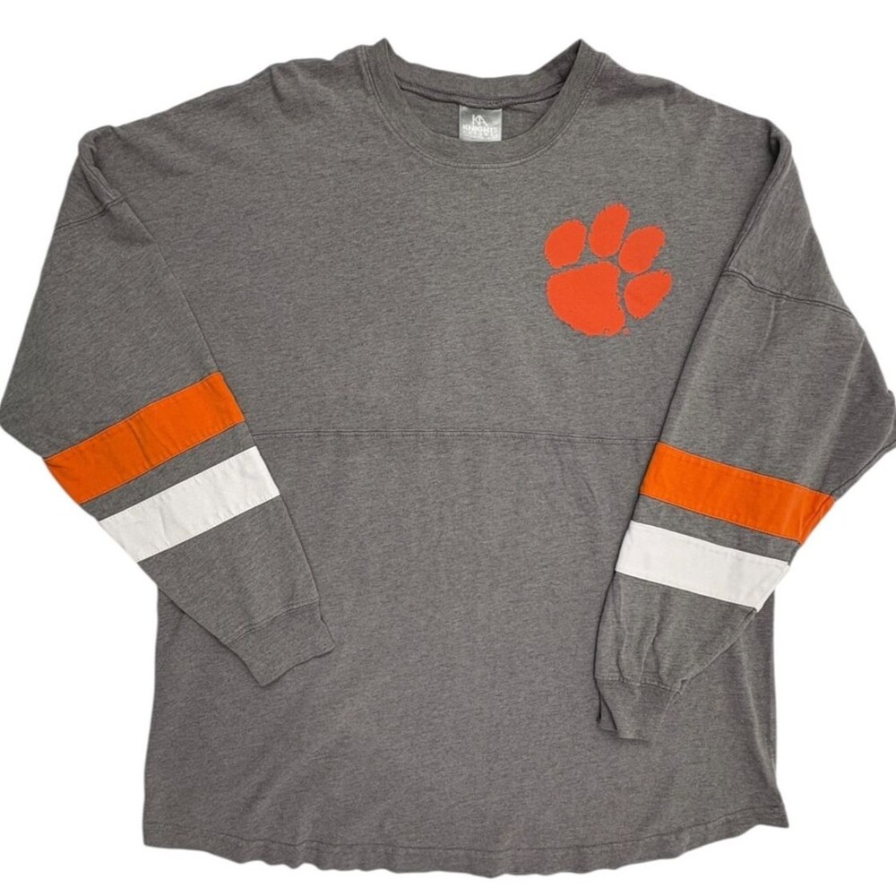 Clemson Tigers Spellout Jersey Tee Womens Gray Tiger Paw Striped L